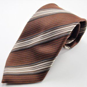 Canali Orange & White Striped Geometric Silk Tie